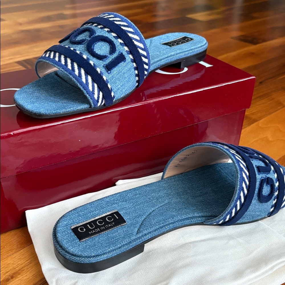 Gucci Jane Denim Blue Open-Toe Sandals, NEW - Picture 15 of 17